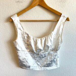 NWOT SHEKOU White Milkmaid Floral Silky Sleeveless Cami Crop Top Womens Medium
